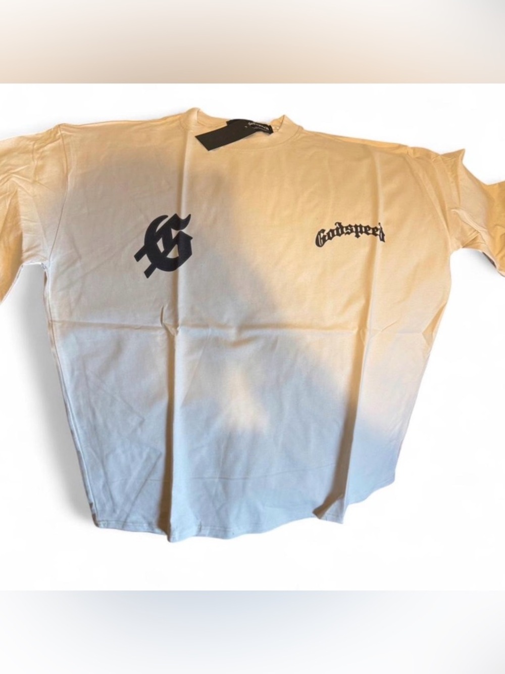 Godspeed White Short Sleeve Graphic Tee with Chest Emblems